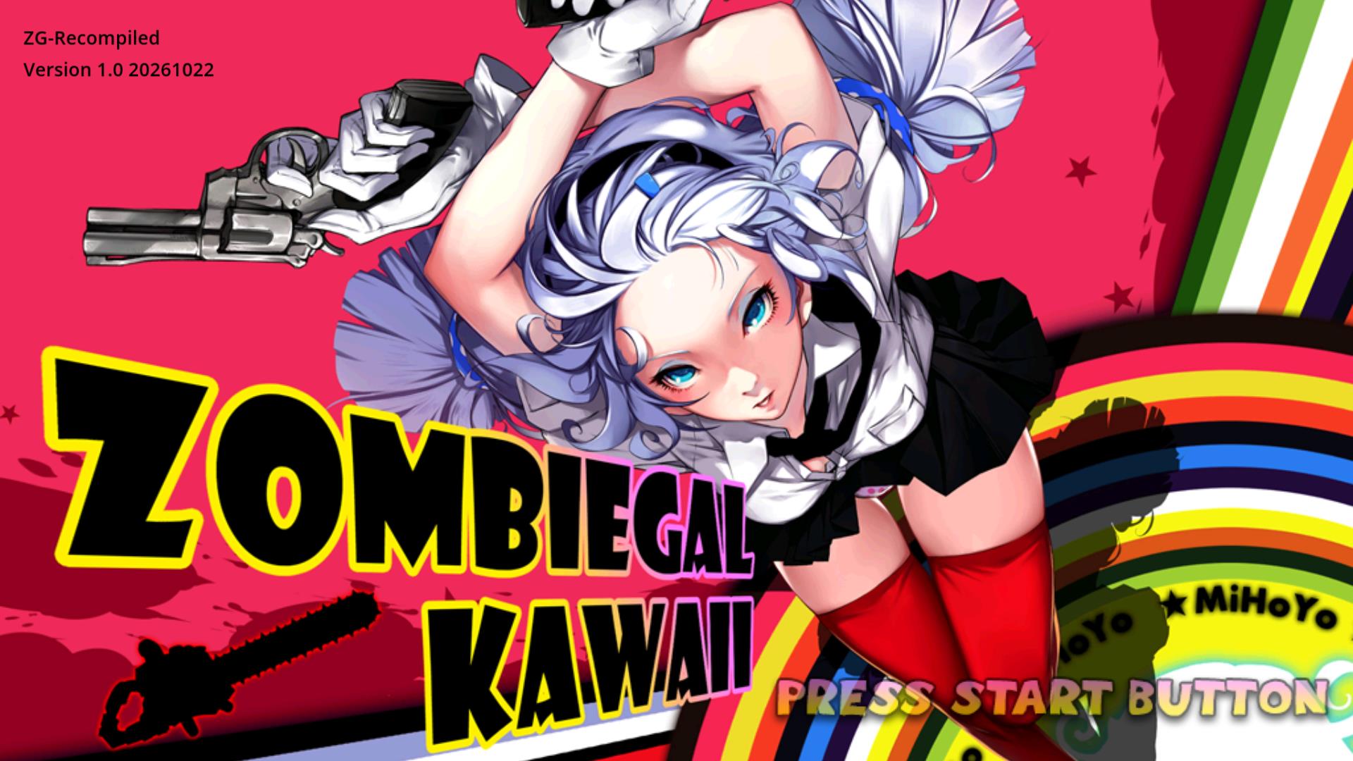 Zombiegal Kawaii title screen with the game's colorful logo and character artwork